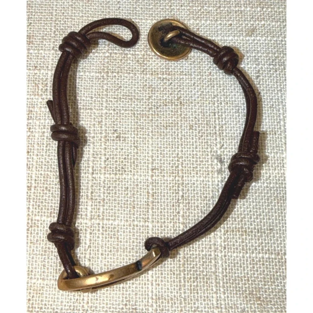 James Avery Bronze Ichthus Fish Brown Leather Knotted Cord Bracelet 8